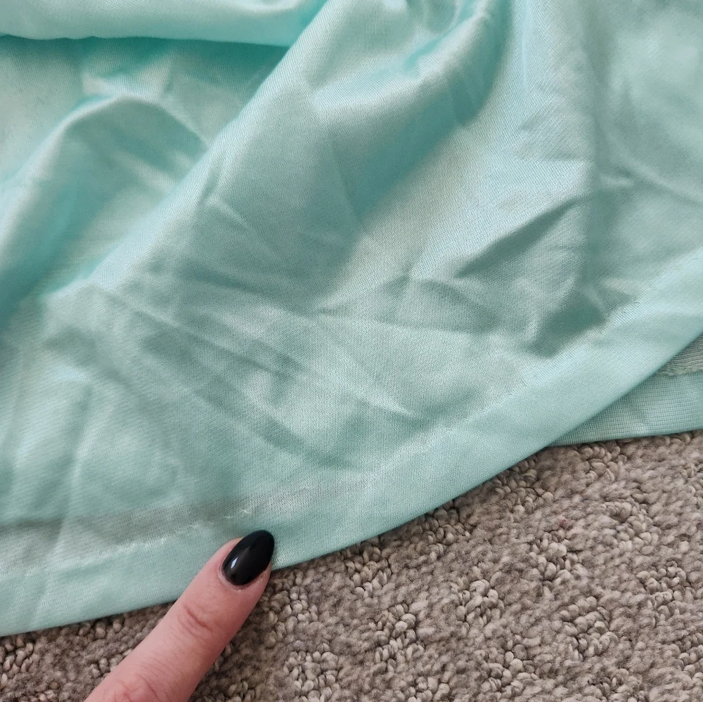 Vintage 90s Light Blue Aqua Lace Trim Long Slip Chemise Dress Made In USA S - Picture 8 of 9